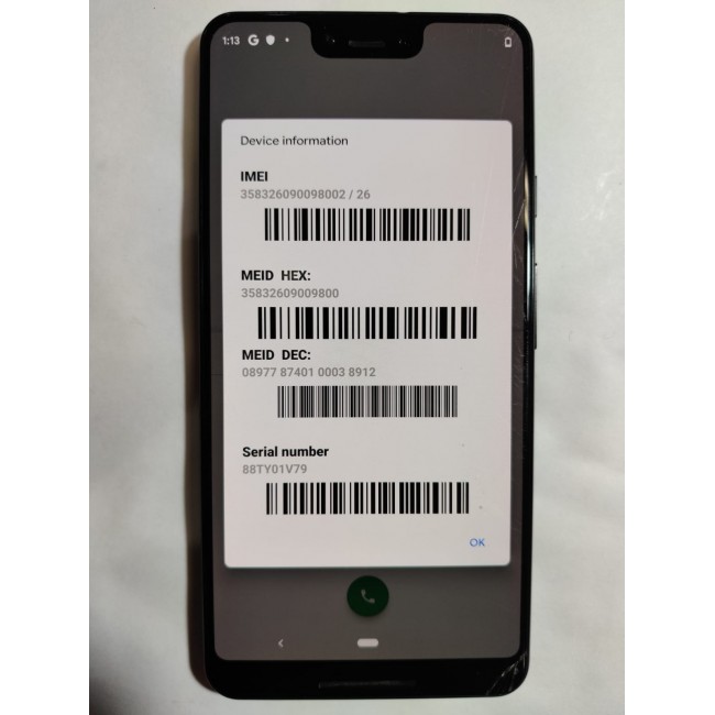 Google Pixel 3 XL 128GB Just Black Broken Screen